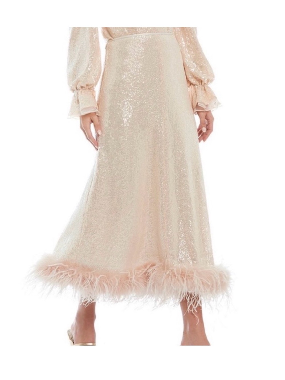 Sequin Maxi Skirt with Feather Hem